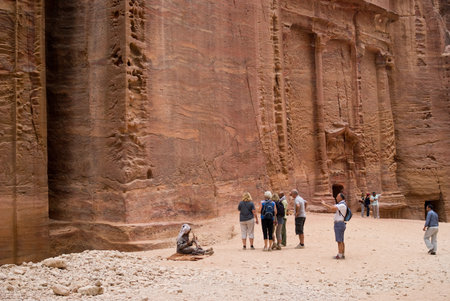 Petra, Jordan - October 26, 2016: Tourists visit ancient city of Petra.のeditorial素材