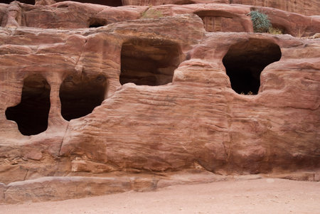 Carved caves. Archaeological site of Petra, Jordanの写真素材