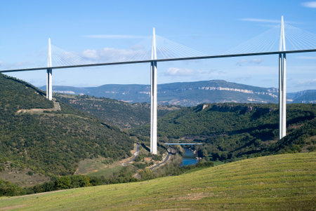 Millau, France - October 23, 2014: The Millau Viaduct is a cable-stayed bridge that spans the valley of the River Tarn near Millau in southern France. Designed by the French structural engineer Michel Virlogeux and British architect Norman Foster, it is tのeditorial素材