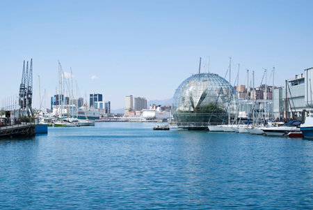 Genoa, Italy - April 6, 2015: A panoramic view the port of Genoa, one of the most important seaports of Mediterranean seaのeditorial素材