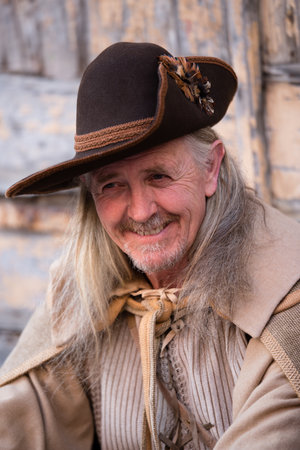 Taggia, Italy - February 26, 2017: Close-up of participant the medieval costume party in the historic city of Taggia in Liguria region of Italy. The actors acting out episodes of daily life in settings that evoke moments of life lived fully the seventeentのeditorial素材