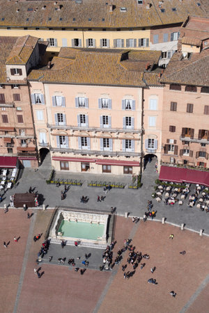 Campo Square top view from Mangia Tower, UNESCO World Heritage Site, Siena, Italyのeditorial素材