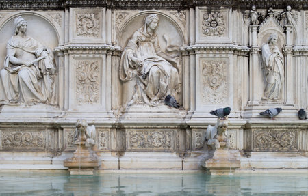 Fonte Gaia monumental fountain located in the Campo Square of Siena, Italyのeditorial素材