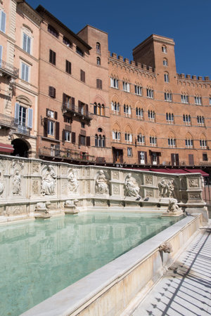 Fonte Gaia monumental fountain located in the Campo Square of Siena, Italyのeditorial素材
