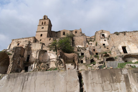 Craco ghost town, Province of Matera,  Southern Italian region of Basilicataの写真素材