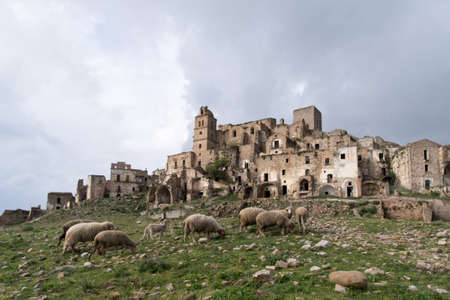 Craco ghost town, Province of Matera,  Southern Italian region of Basilicataの写真素材