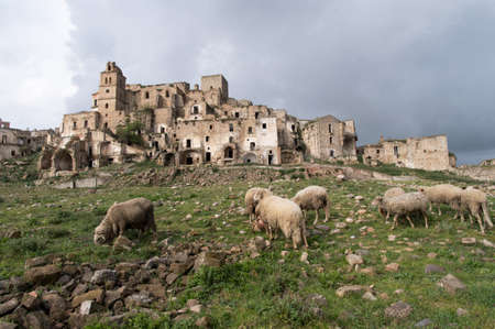 Craco ghost town, Province of Matera,  Southern Italian region of Basilicataの写真素材