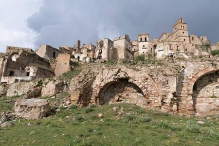 Craco ghost town, Province of Matera,  Southern Italian region of Basilicataの写真素材