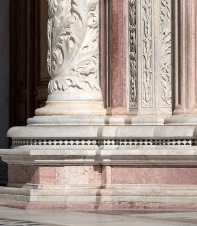 Column the main entrance to Siena Cathedral, Italy