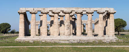 First Temple of Hera at Paestum archaeological site, Campania region, Italyの写真素材