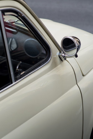 Imperia, Italy - April 23, 2017: Close up detail of FIAT 500 parked in a street in Imperia during raid of vintage carsのeditorial素材