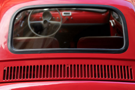 Imperia, Italy - April 23, 2017: Close up detail of FIAT 500 parked in a street in Imperia during raid of vintage carsのeditorial素材