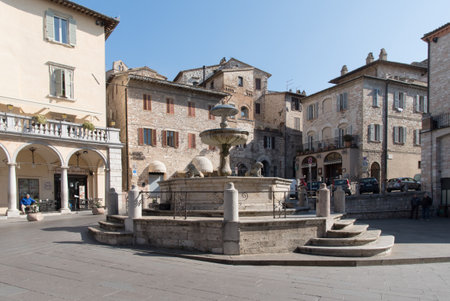 Assisi, Italy - March 15, 2017: The Piazza del Comune Square in Assisi, Umbria region of Italyのeditorial素材