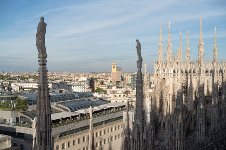 Milan panorama view from the roof of the Cathedralの写真素材