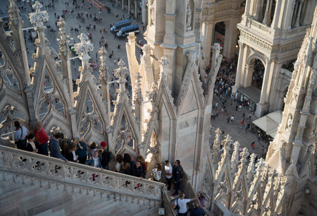 Milan, Italy - October 7, 2017: Tourists visiting the roof of famous Milan Cathedralのeditorial素材