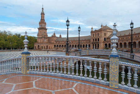 Plaza de Espana (Spain square) in Seville, Andalusia region, Spainの写真素材