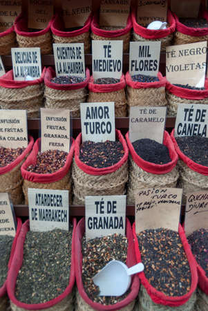Tea for sale on a Spanish marketの写真素材
