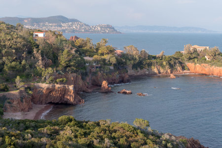 The Esterel Massif, Mediterranean coastal mountain range of volcanic origin, South-east Franceの写真素材