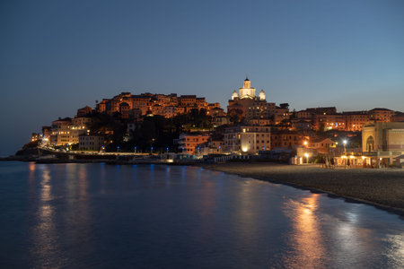 Imperia old town by night. Liguria region of Italyの写真素材