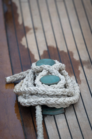 Rope on deck of a sailboat old style