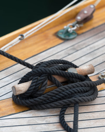 Rope on deck of a sailboat old style