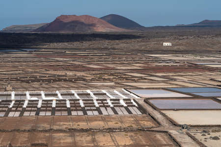 Natural salt evaporation pond on the island of Lanzarote at Salinas de Janubio, Canary Islands, Spainの写真素材