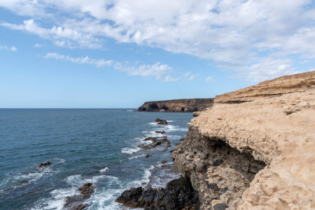 Limestone terraces at the cliffs, Ajuy, Fuerteventura, Canary Islands, Spain,