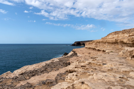 Limestone terraces at the cliffs, Ajuy, Fuerteventura, Canary Islands, Spain,