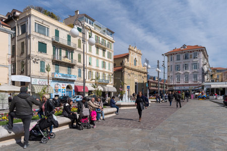 Sanremo, Italy - March 13, 2019: Colombo square in Sanremo, seaside city on the Italian Rivieraのeditorial素材
