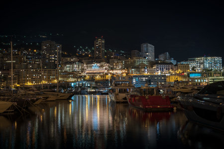 Principality of Monaco panoramic view in the night