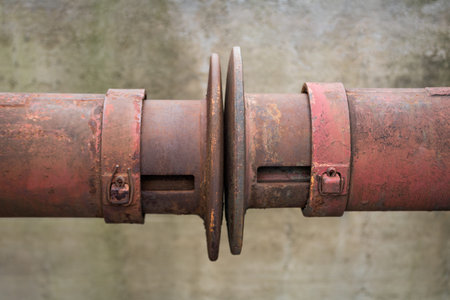 Rusty railway wagon buffers on old train