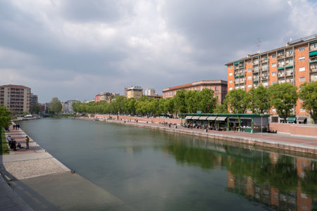 Milan, Italy - April 10, 2019: Navigli district Darsena riverside areaのeditorial素材