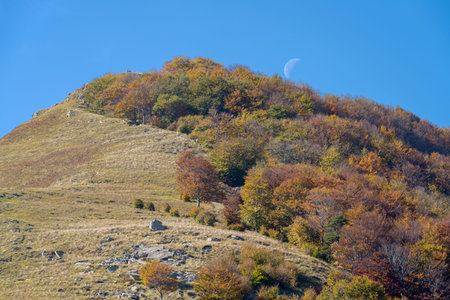 Autumn landscape Ligurian mountains part of Italian Alps