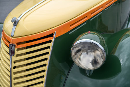 Imperia, Italy - May 19, 2019: Close up detail of FIAT 1100E parked in a street in Imperia during raid of vintage carsのeditorial素材