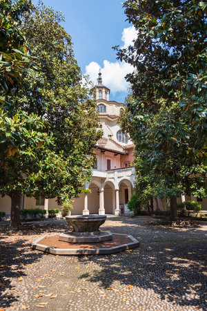 Pavia, Italy - May 9, 2018: Courtyard of Headquarters of the University of Pavia, an Italian state university founded in 1361. It is among the oldest in the worldのeditorial素材