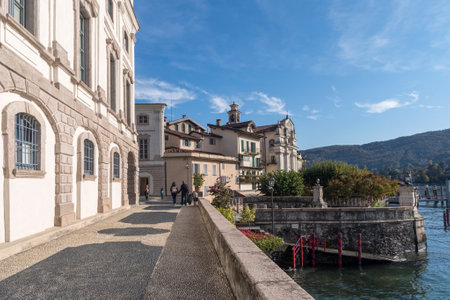 Stresa, Italy - Ottobre 27, 2019: People walking on street around the small Bella island, Lake Maggiore, Italyのeditorial素材