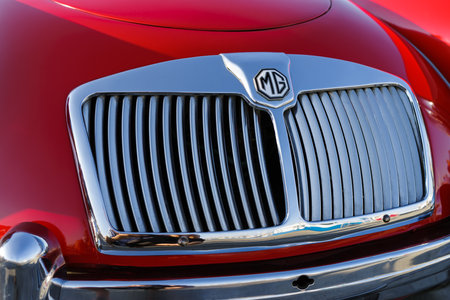 Imperia, Italy - Settember 9, 2020: Close up detail of MGA Roadster 1500 parked in a street in Imperia during raid of vintage carsのeditorial素材