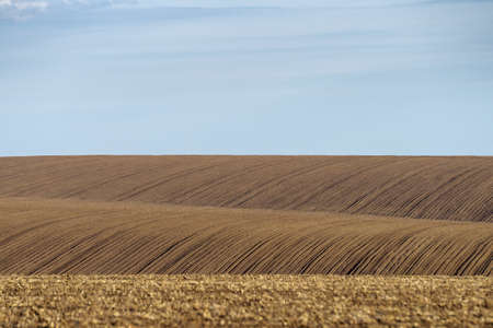 Field plowed in spring. Podilski Tovtry nature reserve in Podolia region, South-Western Ukraineの写真素材