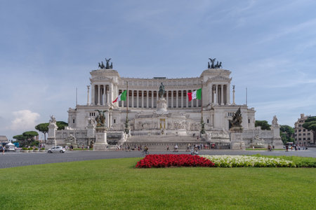 Rome, Italy - June 14, 2021: Piazza Venezia in Rome. Monument of Victor Emmanuel also called Vittoriano, it was built in honor of the first king of a unified Italyのeditorial素材