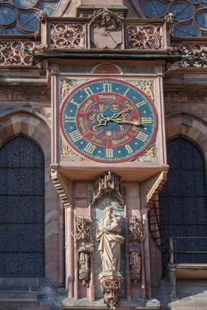 Astronomic clock on the outside of the Notre Dame Cathedral, Strasbourg, Alsace, France