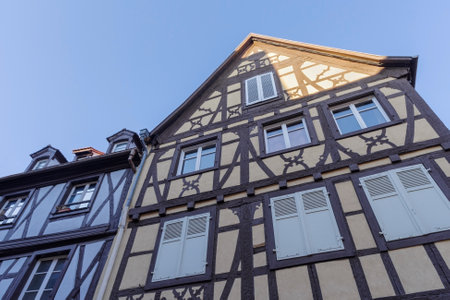 Colmar, France - October 24, 2021: Traditional facades of historic houses in Colmar old town, north-eastern Franceのeditorial素材