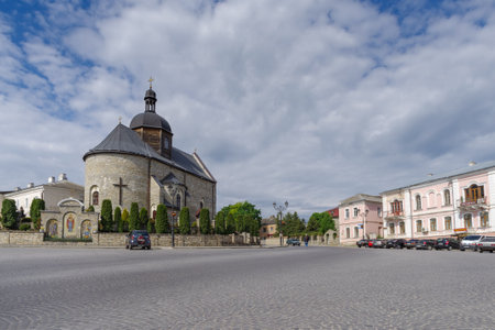 Kamyanets-Podilsky, Ukraine - May 17, 2021: Street view with Holy Trinity church in Kamianets-Podilskyi old town, is capital city the historic region Podillya of west-central Ukraineのeditorial素材