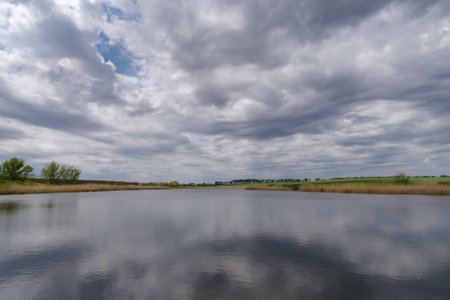 Pond in springtime, Podilski Tovtry National nature park, Khmelnytskyi region, Ukraineの写真素材