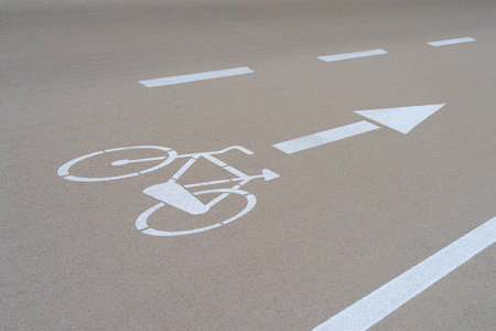 High angle view of bicycle sign on bike pathの写真素材
