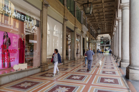 Genoa, Italy - September 28, 2022: View along XX Settembre street in the historic center of Genoa, surrounded by several palaces and important buildingsのeditorial素材