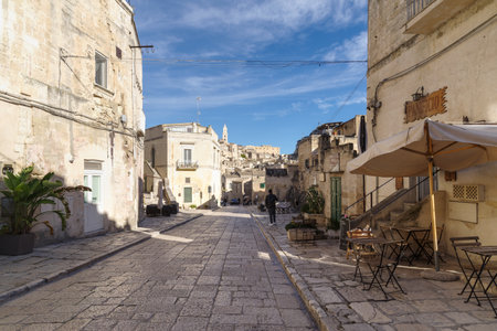 Matera, Italy - November 2, 2023: Street in Matera old town, Basilicata region, Italy. UNESCO World Heritage Siteのeditorial素材