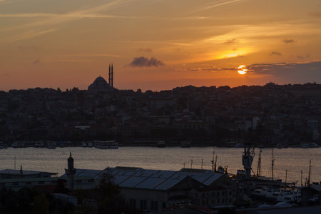 Istanbul cityscape panorama at dusk, Turkeyの写真素材
