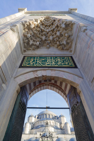 The central entrance to the courtyard on the northwest side the Blue Mosque, officially the Sultan Ahmed Mosque, Istanbulの写真素材