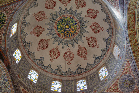 Impressive ceiling of the Blue Mosque also named Ahmed Mosque in Istanbul, Turkeyの写真素材