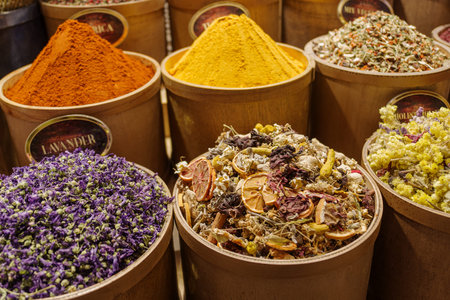 Colorful assorted spices, Spice Market, Istanbul. Turkey